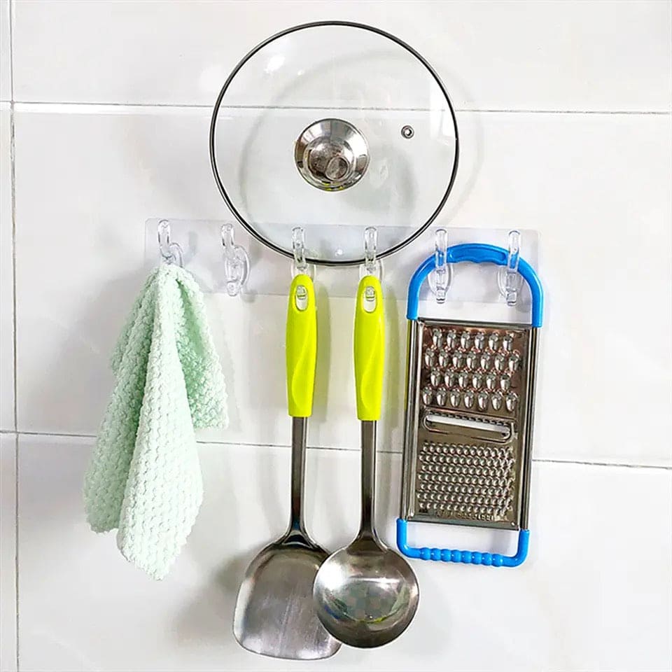 6 Hooks Hanging Sticker, Kitchen Storage Tools, Bathroom Hanger Storage Holder, Non-marking Strong Sticking Hanger 6 Hooks Hanging Sticker, Kitchen Storage Tools, Bathroom Hanger Storage Holder, Non-marking Strong Sticking Hanger